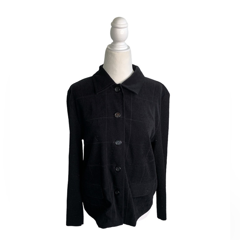 Talbots Suede Vintage Black Stretch Button Down Jacket sz 10